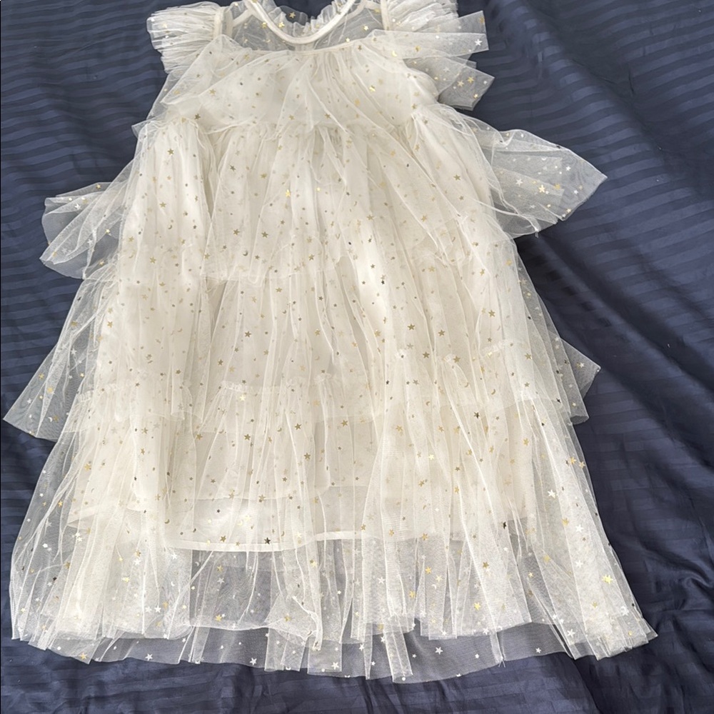 Lola + The Boys Ivory Tulle Star Overlay Formal Dress